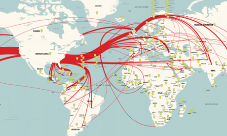 Global Traffic Map of voice traffic flows on the world’s largest international calling routes.