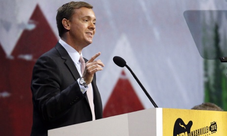 Chris Cox, executive director of the Institute for Legislative Action, the political and lobbying arm of the National Rifle Association, speaks during the annual meeting of members at the NRA convention Saturday, April 11, 2015, in Nashville, Tenn. (AP Photo/Mark Humphrey)
