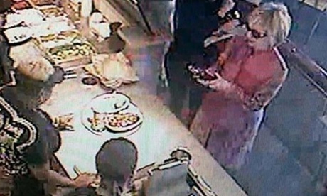 Hillary Clinton pays at Chipotle.