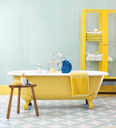 Create an inspiring, vibrant bathroom using bold geometrics and colour.