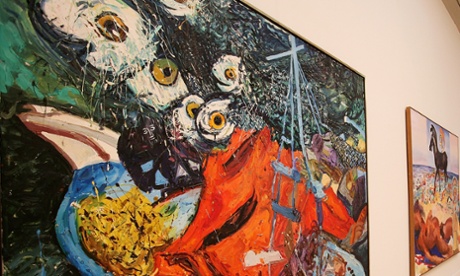 Malcolm Morely, whose work includes Day Fishing in Heraklion (foreground) (1983) and Cradle of Civilization with American Woman (1982), became the first winner of the Turner prize in 1984.