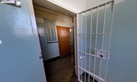 A screengrab from the Google Street View tour of Robben Island showing Nelson Mandela's cell door