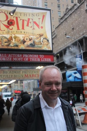 John O'Farrell outside the St James Theater, New York.