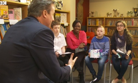 Reema (right) with David Cameron and fellow pupils.
