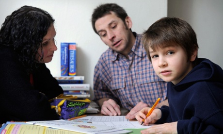 School boy doing homework
