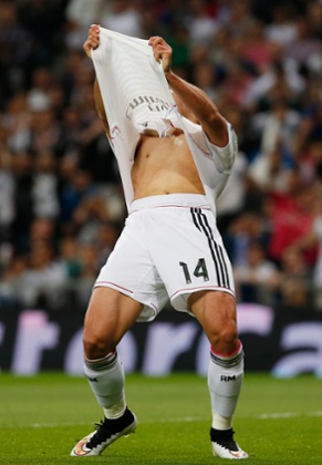 Real Madrid's Javier Hernandez reacts after a missed chance.