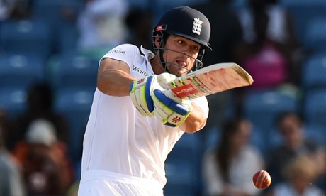 Captain Alastair Cook plays a shot as England chase the West Indies total of 299.