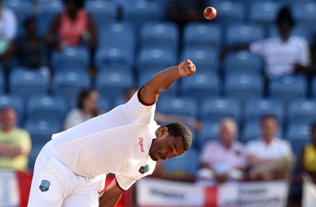 West Indies bowler Shannon Gabriel delivers a ball.