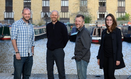 Ben Stewart, Fred Hewetson, Phil Ball and Alex Harris photographed in King's Cross ahead of Guardian Live: Freeing the Arctic 30, London, 22 April 2015.