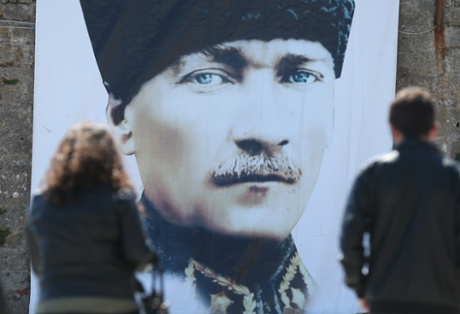 A portrait of  Mustafa Kemal Atatürk.