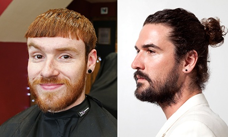 A bowl cut and a man bun.