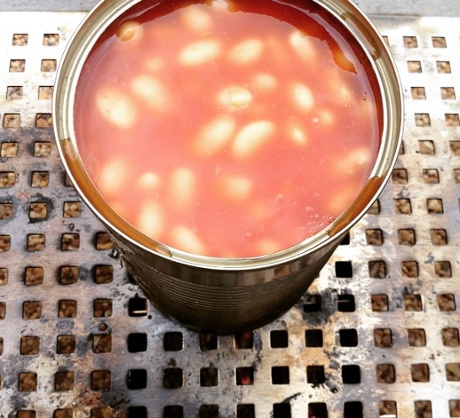 Beans on an outdoor stove.