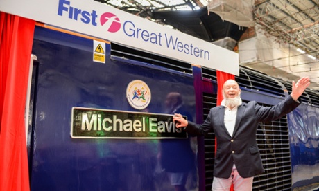 Michael Eavis with the train
