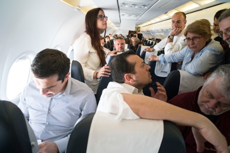 Alexis Tsipras, on a flight to Brussels, April 23 2015