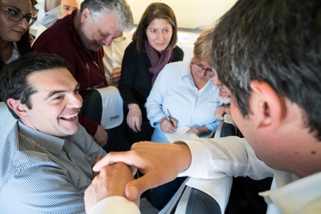 Alexis Tsipras, on a flight to Brussels, April 23 2015