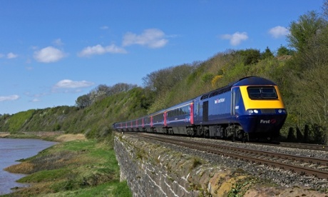 First Great Western HST lead by 43003 skirts the Severn Estuary with a diverted London Paddington Swansea service.