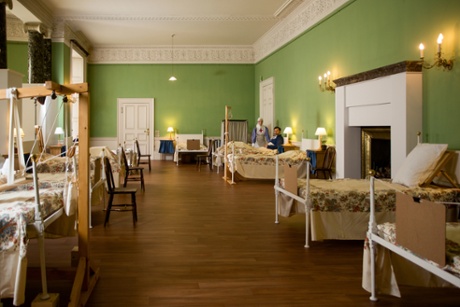 The main ward of the Stamford military hospital recreated at Dunham Massey.