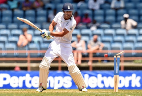 Cook plays on to a ball from Shannon Gabriel, no century again for him.
