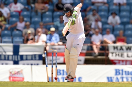 Another wicket for Shannon Gabriel as Ian Bell under-edges the ball onto the stumps.