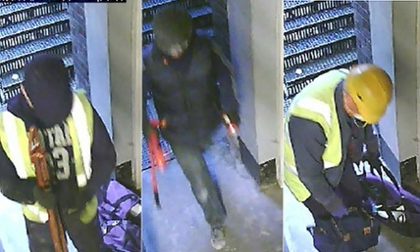 Images captured on CCTV of the thieves entering and leaving the scene of the burglary at Hatton Garden Safety Deposit Ltd.