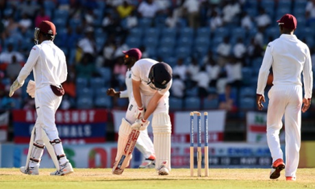 Gary Ballance is bowled by Marlon Samuels.