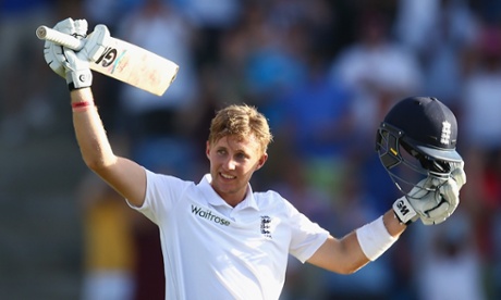 Joe Root celebrates reaching his century, his first overseas.