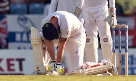Ben Stokes is down after being caught by Blackwood.