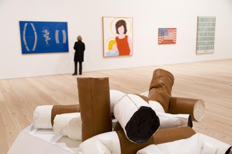 Claes Oldenburg’s Giant Fagends in front of works by Malcolm Bailey, Allan D’Arcangelo, Jasper Johns and Andy Warhol.
