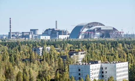 old and new construction called sarcophagus covering the nuclear reactor no. 4 in Chernobyl Nuclear Power Plant, Ukraine