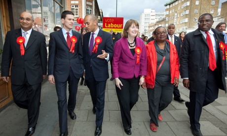 Chuka Umunna with (left to right) Keith Vaz, David Miliband, Harriet Harman, Diane Abbott and David Lammy in Streatham, London in 2010.