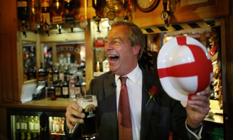 Ukip leader Nigel Farage celebrates St George’s Day with a pint in the Northwood Club after meeting veterans on April 23, 2015 in Ramsgate, England. 