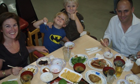 Michael Booth and family enjoy a meal in Okinawa