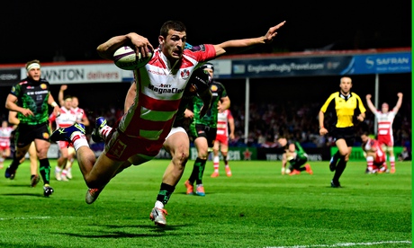 European Challenge Cup semi-final against Exeter and Gloucester's Jonny May dives over