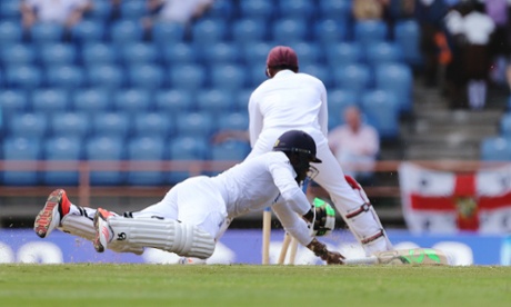 Chris Jordan just fails to make the crease and is run out.