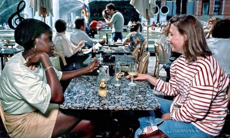 students in european cafe