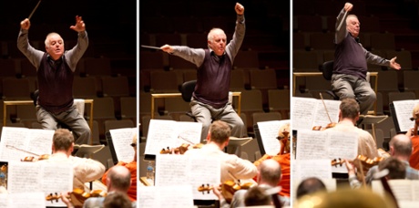 Barenboim rehearsing with the Staatskapelle Berlin at the Royal Festival Hall, London, 20 April 2015.