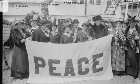 US delegates en route to the International Congress of Women in 1915. The meeting spawned the Women’s International League for Peace and Freedom, of which Jane Addams (third left) became president.
