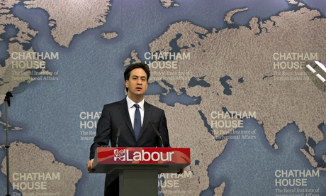Ed Miliband delivers a speech at Chatham House in London. Photograph: Alastair Grant/AP