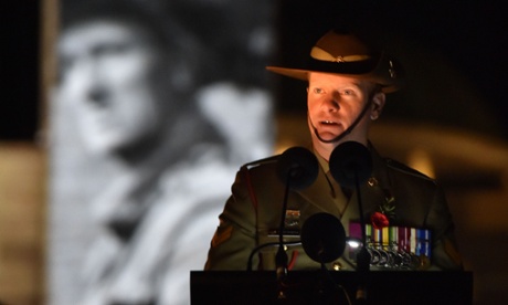 Corporal Dan Keighran VC speaks during the dawn service at the Australian War Memorial.