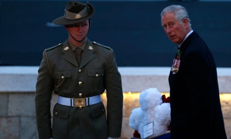 Prince Charles lays a wreath during the dawn service at Anzac Cove.