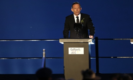 Tony Abbott speaks at Anzac Cove.