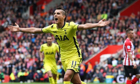 Erik Lamela celebrates after equalising for Tottenham.