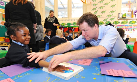 Nick Clegg at Boutcher CofE primary school, in Southwark, London, earlier this month.