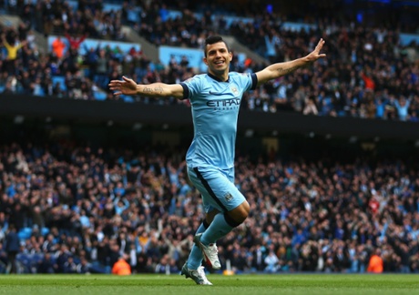 Sergio Aguero celebrates scoring the opening goal.