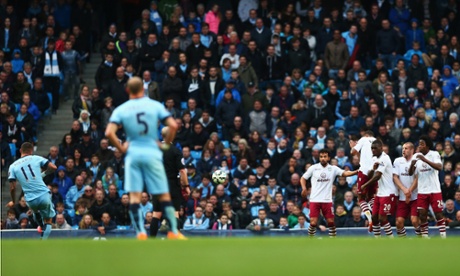 Aleksandar Kolarov fires his free-kick at the Villa wall ...