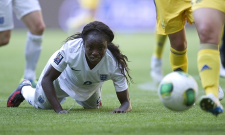 LVIV, UKRAINE - JUNE 19: Eniola Aluko of England Women watches the ball during the FIFA Women's World Cup 2015 Qualifier match between Ukraine Women and England Women at Arena Lviv Stadium on June 19, 2014 in Lviv, Ukraine. (Photo by Adam Nurkiewicz/Getty Images)