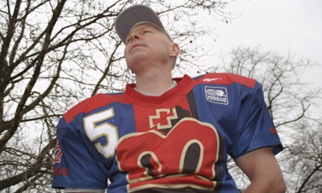 6 Feb 1997: Ex soccer player Clive Allen signs for the London Monarchs as a kicker during the Monarchs press conference in London. Mandatory Credit: Craig Prentis /Allsport