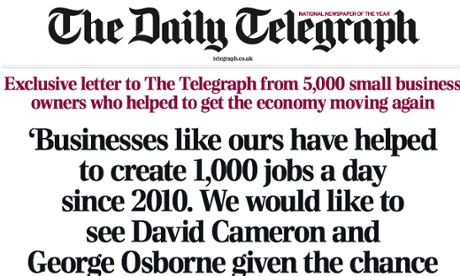 The Daily Telegraph: letter signed by 5,000 small businesses
