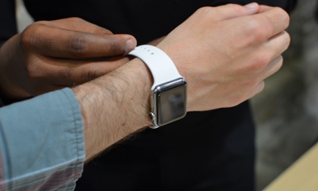 Alex Hern trying on an Apple Watch at Dover Street Market