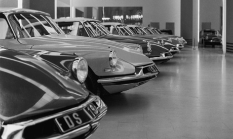 Citroen DS cars on display on the Champs Elysees in Paris in the mid-60s.